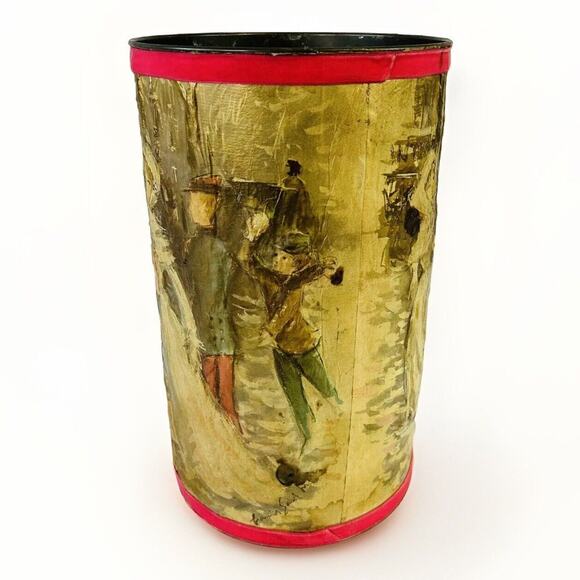 Vtg J.L. Clark 15" Paper Mache 3D Victorian Style Metal Trash Can Umbrella Stand - Picture 3 of 7
